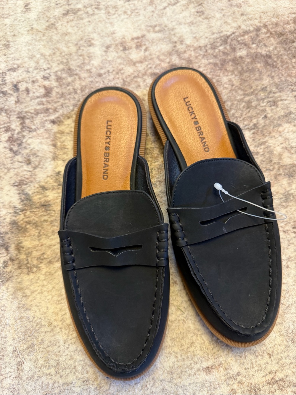 Lucky Brand Women’s Black Slip-On Penny Mule Loafers